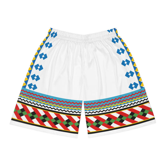 Seminole Inspired Pattern Basketball Shorts — Colorful Geometric AOP Athletic Shorts