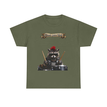 ClansDrummer Raccoon Graphic Tee — "Chaos Goes Brrr" Cute Punk Rock T-Shirt