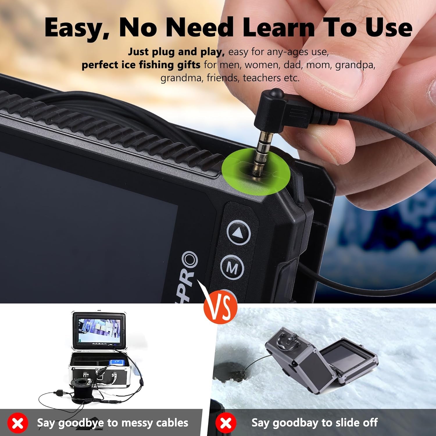[® 2026 Upgrade] 4.5'' True HD 1080P Underwater Fishing Camera (Plug & Play) - Ice Fishing Camera Underwater W/ 5,000Mah, USB-C, IR+LED, Fish Finder for Ice/Lake/Kayak, 65Ft