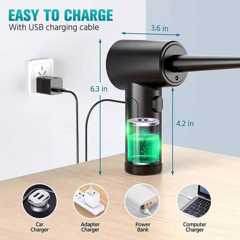 Cordless Air Duster 50000RPM Portable Compressed Air Blower with LED Light for PC Keyboard Laptop Electronics Cleaning