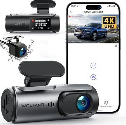 Dash Cam Front and Rear 4K Front 1080P Rear, Dual Dash Camera with 3" IPS Screen, 170° Wide Angle, Night Vision, G-Sensor, Loop Recording, Parking Monitor, Supports 128GB