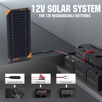 10W Solar Car Battery Trickle Charger & Maintainer, 12V Waterproof Solar Panel Trickle Charger, Portable Solar Panel Kit for Car, Boat, RV, Trailer, Motorcycle, Snowmobile, Etc